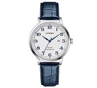 SHENGKE SINOBI Relojes clásicos de Negocios para Hombre Números arábigos Easy Reader Relojes de Pulsera para Hombres con Calendario Fecha Resistente al Agua (Silver-Blue Leather)
