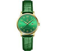 SHENGKE SK Relojes lassic Business para Mujer con Correa de Acero Inoxidable y Elegante Reloj con Calendario para Mujer (Gold-Green)