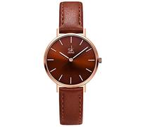 SHENGKE SK Ultra Thin Minialist Mujeres Relojes Simple Dos Manos Señoras Vestido Reloj Correa de Cuero (Coffee)