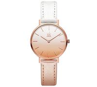 SHENGKE SK Ultra Thin Minialist Mujeres Relojes Simple Dos Manos Señoras Vestido Reloj Correa de Cuero (Champagne-White)