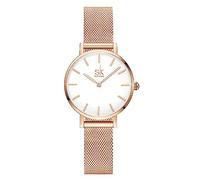 SHENGKE SK Ultra Thin Minialist Mujeres Relojes Simple Dos Manos Señoras Vestido Reloj Correa de Cuero (Rosegold-Mesh)
