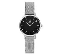 SHENGKE SK Ultra Thin Minialist Mujeres Relojes Simple Dos Manos Señoras Vestido Reloj Correa de Cuero (Silver-Mesh)