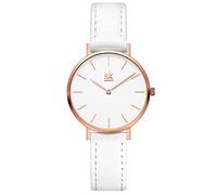 SHENGKE SK Ultra Thin Minialist Mujeres Relojes Simple Dos Manos Señoras Vestido Reloj Correa de Cuero (White)