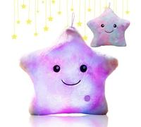Shengou Cojín Luminosas, Almohada con Luces, Almohada Felpa Luminoso, Cojín de Peluche con luz LED, Cojines Decorativos, LED Estrellas Peluche (Color púrpura)