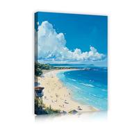 SHENGPOSTER Arte mural de lienzo costero de verano, arena playa, torre de socorristas, arte para salón, decoración de pared de apartamento, fotos listas para colgar, cuadro interior azul 32x42cm