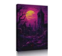 SHENGPOSTER Arte mural de lienzo de cementerio de horror Ilustración de campanario encantado Noche oscura Bosque de calabaza Grabados murales para dormitorio Decoración del salón Interior 20x30cm