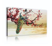 SHENGPOSTER Arte mural extra granlienzo estilo oriental impresiones lienzo pavo real y flor ciruelo grúa mar nubes cuadros interiores para decoración del hogar 40x70cm