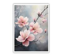 SHENGPOSTER Arte mural lienzo flor magnolia rosa pintura floral sin marco, Cuadros ramas blush claro shabby chic para salon lounge hogar 60x80cm