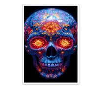 SHENGPOSTER Arte mural moderno lienzo Halloween, estampados abstractos calavera azúcar, tatuajes geométricos étnicos ilustración para hogar, decoración mural fantasía oscura, sin enmarcar 90x135cm
