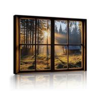 SHENGPOSTER Bosque sereno Impresión de lienzo del amanecer luz dorada con arte rústico de cabaña para salón dormitorio comedor pasillo decoración interior 80x112cm