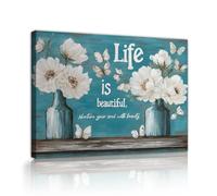 SHENGPOSTER Citas: Arte mural Peonías blancas, florales vintage, mariposas, grabados en lienzo para salón, cocina, cuarto de bebé, decoración de pared lista para colgar en el marco interior 50x65cm