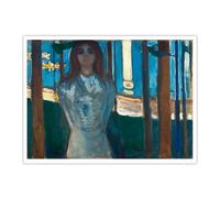 SHENGPOSTER Edvard Munch the Voice Arte mural de lienzo de noche de verano Vestido blanco misterioso mujer Bosques de luna Arte mural para decoración de pared de dormitorio Azul sin marco 50x65cm