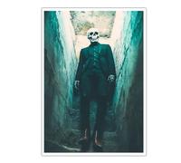 SHENGPOSTER Impresion en lienzo caballero calavera gotica sin marco, Poster surreal callejon verde oscuro, deco pared Halloween horror misterio dormitorio 70x105cm