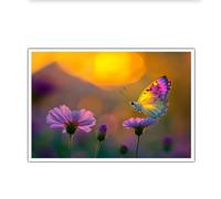 SHENGPOSTER Impresion en lienzo mariposa al atardecer sin marco, Arte mural flor cosmos morada, cuadro paisaje natural sonador para dormitorio apartamento 65x95cm