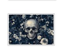 SHENGPOSTER Impresion mural en lienzo calavera camomila misterio, Poster botanico oscuro estilo barroco, deco arte mural inquietante casa club bar 40x60cm