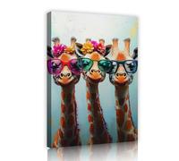 SHENGPOSTER Lindo Arte Pared Animales Dibujos Animados Jirafa Con Coloridas Gafas Sol Y Flores Lienzos Impresiones Para Niños Niñas Adolescente Decoración Del Hogar 45x68cm Marco Interior