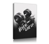 SHENGPOSTER Motivación para gimnasio Arte en lienzo Pósters inspiradores Nunca te rindas con pesas pesadas y grunge Fondo negro Arte mural para amantes del deporte Cuadro interior 65x98cm