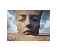 SHENGPOSTER Pintura mural en lienzo estatua rostro gigante surrealista sin marco, Cuadro desierto abstracto tierra agrietada paisaje onirico para salon lounge 40x50cm