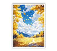 SHENGPOSTER Poster lienzo vista valle hojas doradas sin marco, Cuadro moderno montana nevada bosque pinos para dormitorio salon 85x110cm