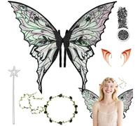 Shengruili 5 disfraz de alas de hada, alas de hada, diadema de hadas y estrellas de hadas, alas de mariposa con orejas de elfo, lentejuelas con efecto brillante para cosplay, fiestas y disfraces
