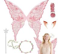 Shengruili 5 disfraz de alas de hada, alas de hada, diadema de hadas y estrellas de hadas, alas de mariposa con orejas de elfo, lentejuelas con efecto brillante para cosplay, fiestas y disfraces