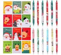 Shengruili Set de papelería de Navidad, 12 mini libretas de Navidad, 12 lápices navideños de dibujos animados, regalos de Navidad para compañeros de clase y niños