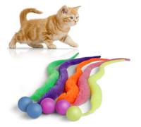 SHENGSEN Bouncy Tails Juguetes para gatos, paquete de 5, gusano mágico con bola de juguete para gatos, bolas de gusano peludas, juguete para gatos