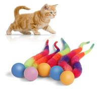 SHENGSEN Bouncy Tails Juguetes para gatos, paquete de 5, gusano mágico pequeño arcoíris con bola de juguete para gatos, bolas coloridas y peludas para gatos