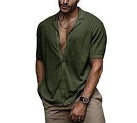 SHENGSHIYU Men's Shirt Summer Linen Shirt Men's Casual Causal Shirt Men's Thin Beach Shirt Men's Comfortable Breathable Outdoor Shirt Men's Button Placket B-Green XL