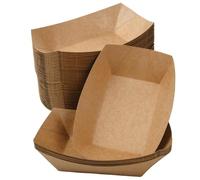 Shengxi 100 Piezas Cuenco Cartón Kraft Bandeja Contenedores, 17.5 x 12.5 cm Cuencos Plato Resistente al Aceite y Agua para Patatas Fritas Snack Curry Salchicha Ensalada Macarons Aperitivos