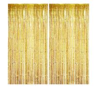 Shengxi 2 Piezas Cortina de Oropel, 1m x 2m Cortina Flecos Metálica Foil Cortinas Cortina Tiras para Fiesta Cumpleaños Boda Halloween Puerta Ventanas Decoración (Oro)