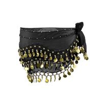 Shengxi Bufanda de Danza del Vientre Mujer, Falda de Gasa para Danza Vientre, Pañuelo Cinturón de Danza Vientre con 128 Monedas de Oro para Espectáculo Fiesta (Negro)