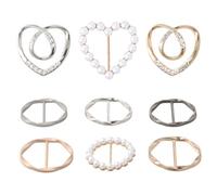 Shengxi Metal Hebilla para Bufanda, 9 Piezas Anillo Clip con Pedrería de Perlas de Corazón y Seda para Damas y Niñas, Camisa, Corbata y Camiseta