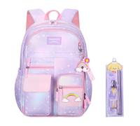 Shengxi Mochila escolar niña adolescente, Impermeable Mochilas escolares gran capacidad con Set estacionario, Casual ligera mochilas para niñas con varios compartimentos de bolsillo (morado)