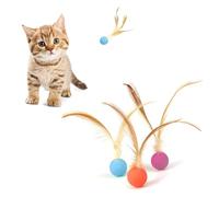 SHENGYIG 3 Piezas Pelotas Saltarinas con Plumas para Gatos - Juguetes Interactivos con Cola Flexible, Ideal para Juego en Interior, También para Perros Mascotas (Color A)