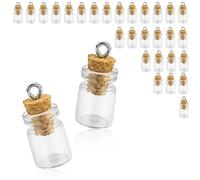 SHENGYIG 30 Mini Botellas De Cristal 12.2 x 26.8mm/1ml con Corcho Botes Cristal Pequeños, Frascos De Vidrio Tapon Corcho, Set Botellas Deseo con Colgante Metal (20 Pcs)