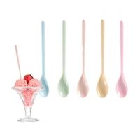 SHENGYIG Juego de 5 cucharas de plástico largas de melamina para yogur, cucharas de postre de colores, diseño de cerámica para mermelada, para café, huevos, yogur