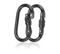 SHENGYIG Mosqueton Escalada, 2 Piezas de Acero de Aleación Mosqueton Seguridad, 25KN (2500KG) Llavero Mosqueton, Mosquetón de Resorte Negro para Montañismo, Columpios, Escalada en Roca