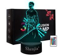 Shenjia 3d Led ONE PIECE Night Light Character Lámpara de productos básicos para niños Decoración de la habitación del hogar Luz de noche colorida Regalo para fanáticos de Merch (Roronoa Zoro-A)