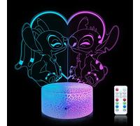 Shenjia Lámpara Stitch 3D LED, 16 Colores, Mando y Táctil, Regalo Infantil | Acrílico óptico, luz suave para dormitorio infantil, USB o 3 pilas AA