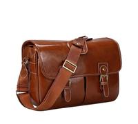 SHENJMAI Bolsa para cámara Bolso for cámara, Elegante y Moderno, Estilo Retro, de Piel sintética, Bolso Mano, Impermeable, Tipo Mensajero for Hombro, for DSLR(Light Brown,XL)