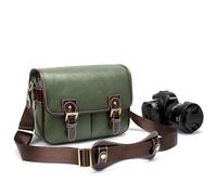 SHENJMAI Bolsa para cámara Bolso for cámara, Elegante y Moderno, Estilo Retro, de Piel sintética, Bolso Mano, Impermeable, Tipo Mensajero for Hombro, for DSLR(Retro Green,L)