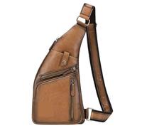 SHENJMAI Bolso de Pecho de Cuero para Hombre Bolso bandolera de cuero for hombre, estilo vintage, viaje, multifunción, con cremallera y