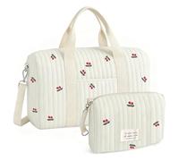 Shenkon Tech Borsa Parto Ospedale Grande en Algodón Acolchado, Set 2 Piezas con Bordado de Cereza, Bolso de Maternidad para Cochecito y Viaje, Estilo Coreano