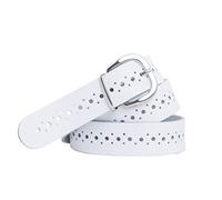 shenky - Cinturón de cuero perforado - 3 cm de ancho - Blanco - Cintura de 80 cm