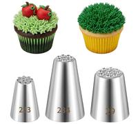 SHENLIU 3 puntas decorativas para tartas, boquillas pasteleras de hierba, boquilla plateada para manga pastelera de acero inoxidable, juego de boquillas reutilizables, sin costuras, boquilla para