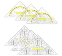 SHENLIU 6 piezas de triángulo de geometría con mango, triángulo geométrico transparente, escuadra de plástico flexible, plantilla de círculo geo con escala amarilla para oficina, diseñadores