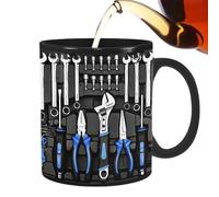 Shenrongtong Taza de de herramientas mecánica, diseño divertido de de herramientas, negra, taza de café de cerámica con asa para ingenieros hombres marido él papá