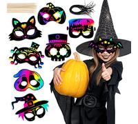shenruifa 8 piezas Halloween Scratch Face Cover Kit DIY Craft Kit con cuerdas de madera y elásticas para fiestas, murciélagos, arañas, brujas, gatos, esqueletos, fantasmas