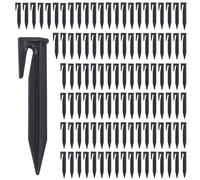 SHENSAIGO Piquetas de tierra para robot cortacésped sin cable de limitación, 110 estacas negras para suelo, anclajes de tierra compatibles con Gardena Worx Bosch, ganchos de plástico para robot